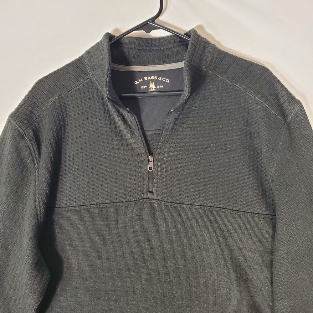GH Bass & Co Mens XL Quarter Zip Pullover Sweater Charcoal Heather Mock Neck
